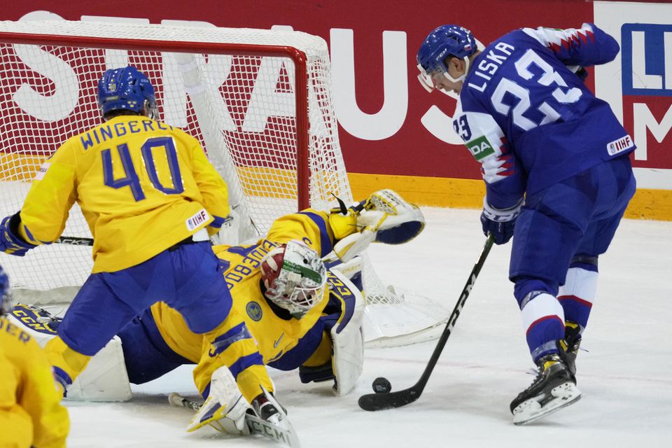 MS v hokeji 2021: Švédsko - Slovensko (Adam Liška v gólovej šanci)