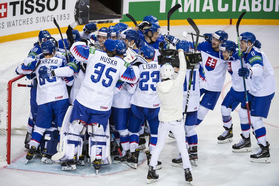 MS v hokeji 2021: Slovensko - Rusko: slovenskí hokejisti sa tešia po výhre 3:1