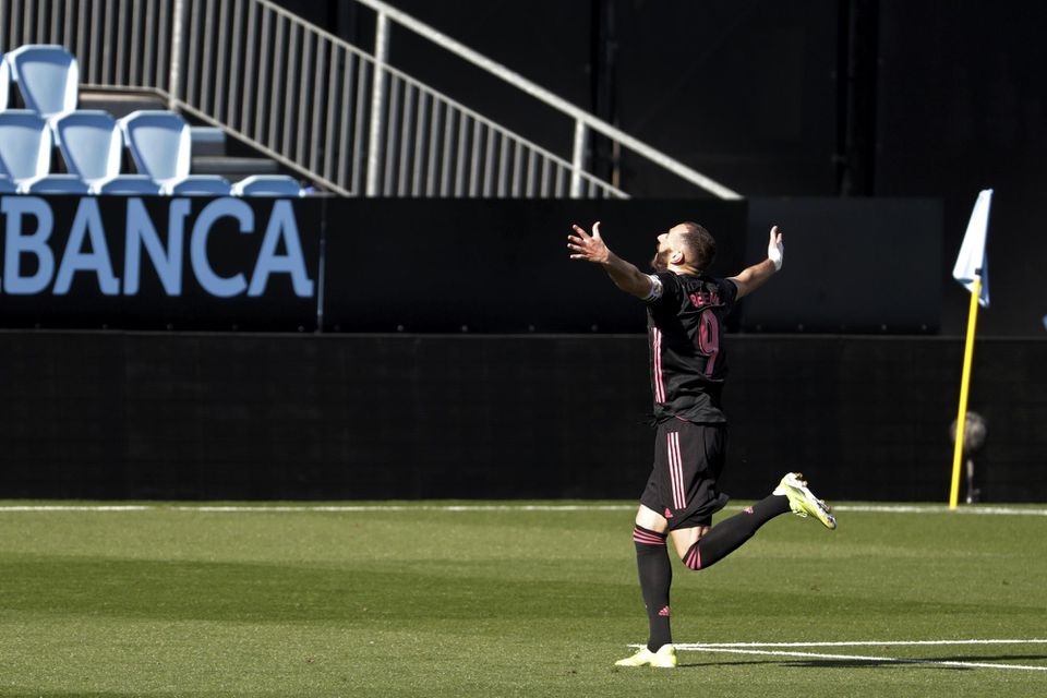 Karim Benzema oslavuje gól proti Celte Vigo