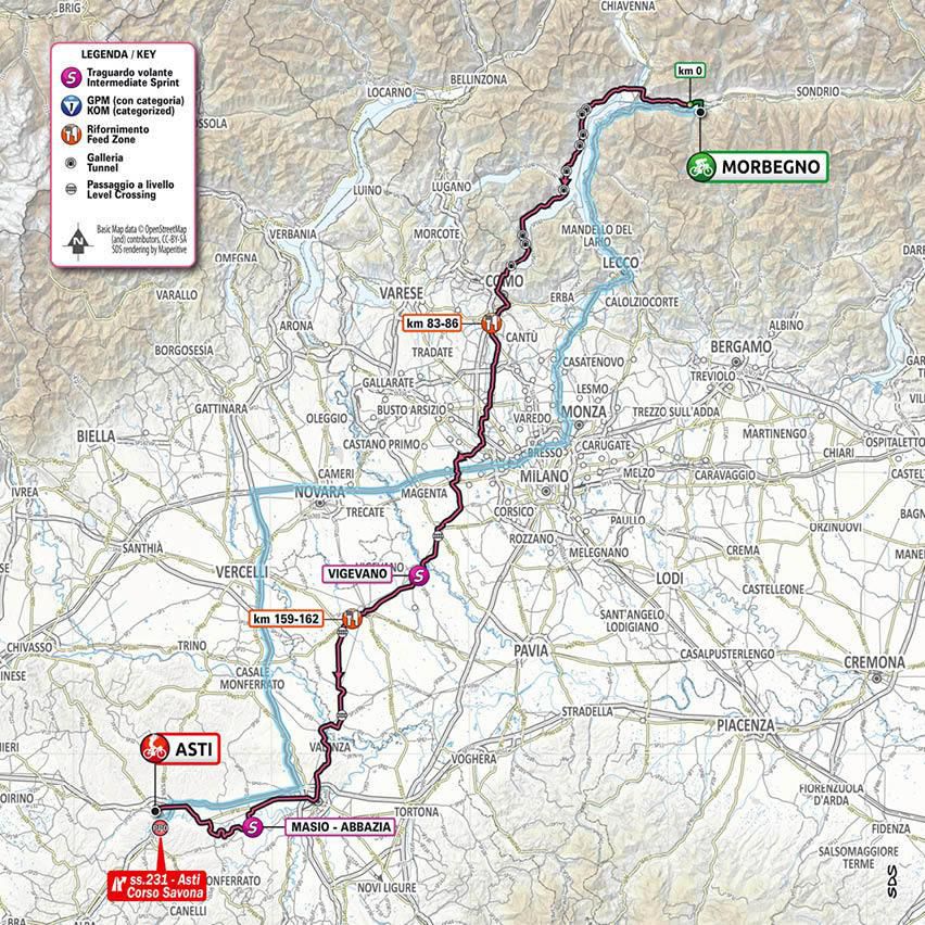 Mapa 19. etapy Giro d'Italia 2020.