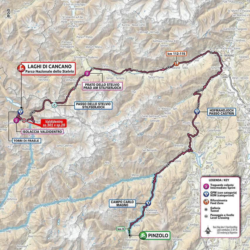 Mapa 18. etapy Giro d'Italia 2020.