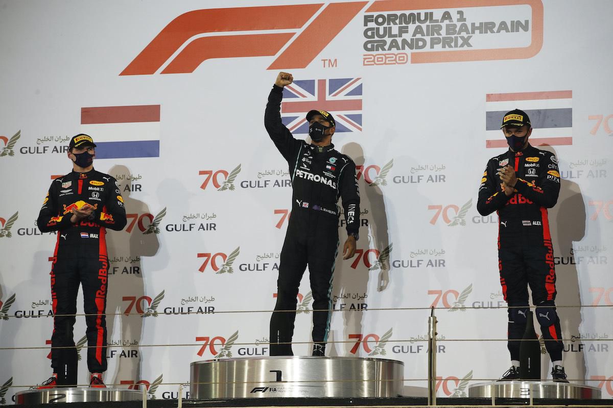 Lewis Hamilton po výhre na VC Bahrajnu.