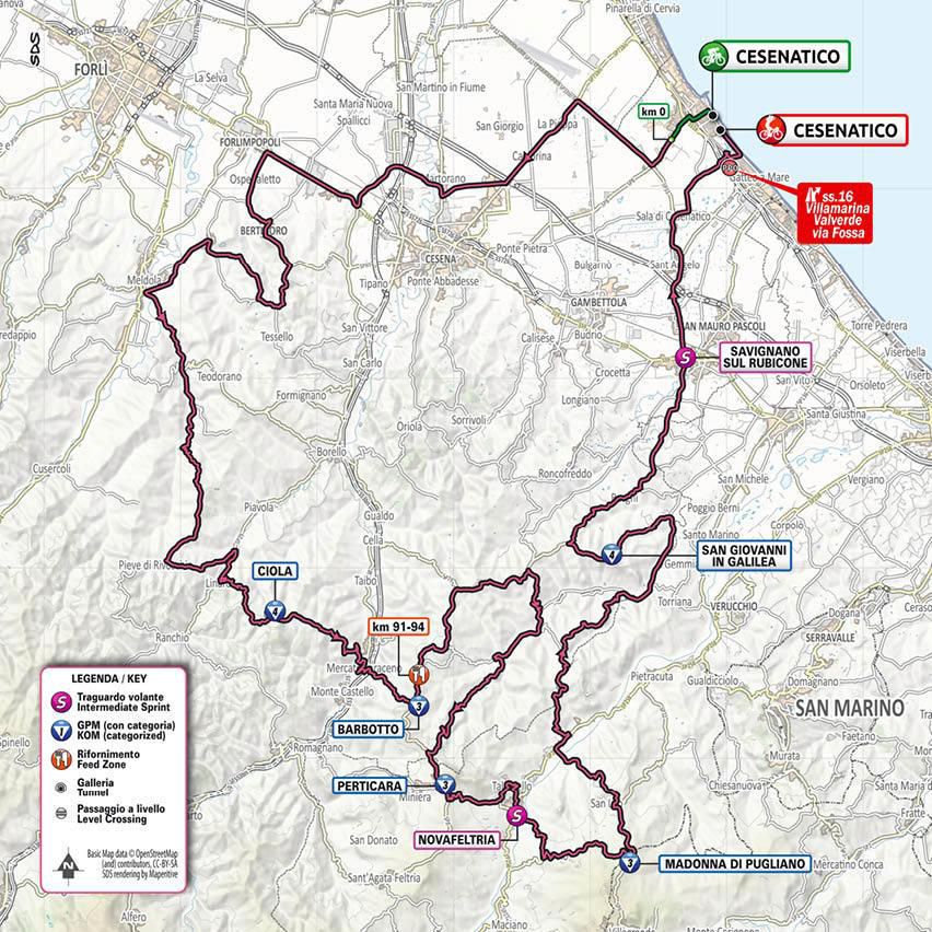 Mapa 12. etapy Giro d'Italia 2020.