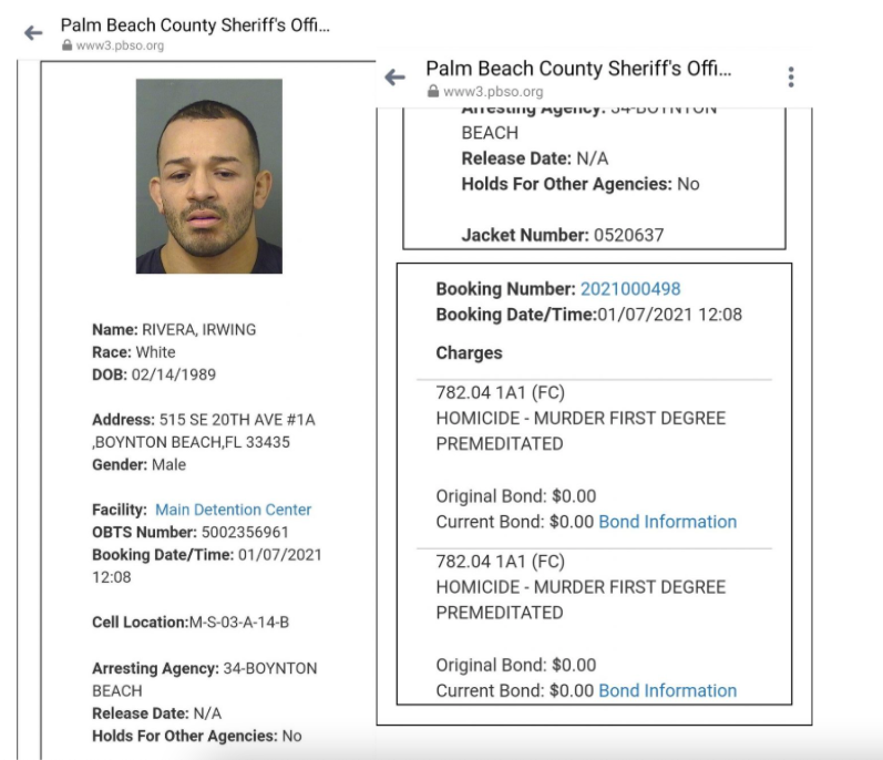 Online záznam o zatknutí pre Palm Beach na Floride.