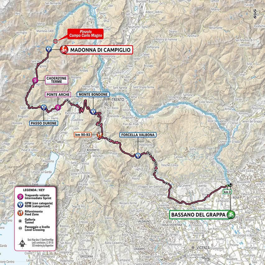 Mapa 17. etapy Giro d'Italia 2020.