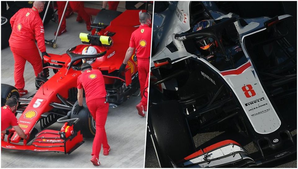 Koláž- Ferrari a Hass.