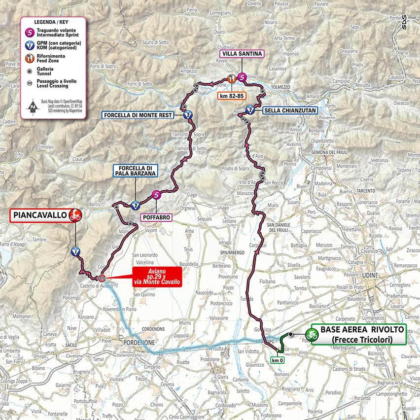 Mapa 15. etapy Giro d'Italia 2020.