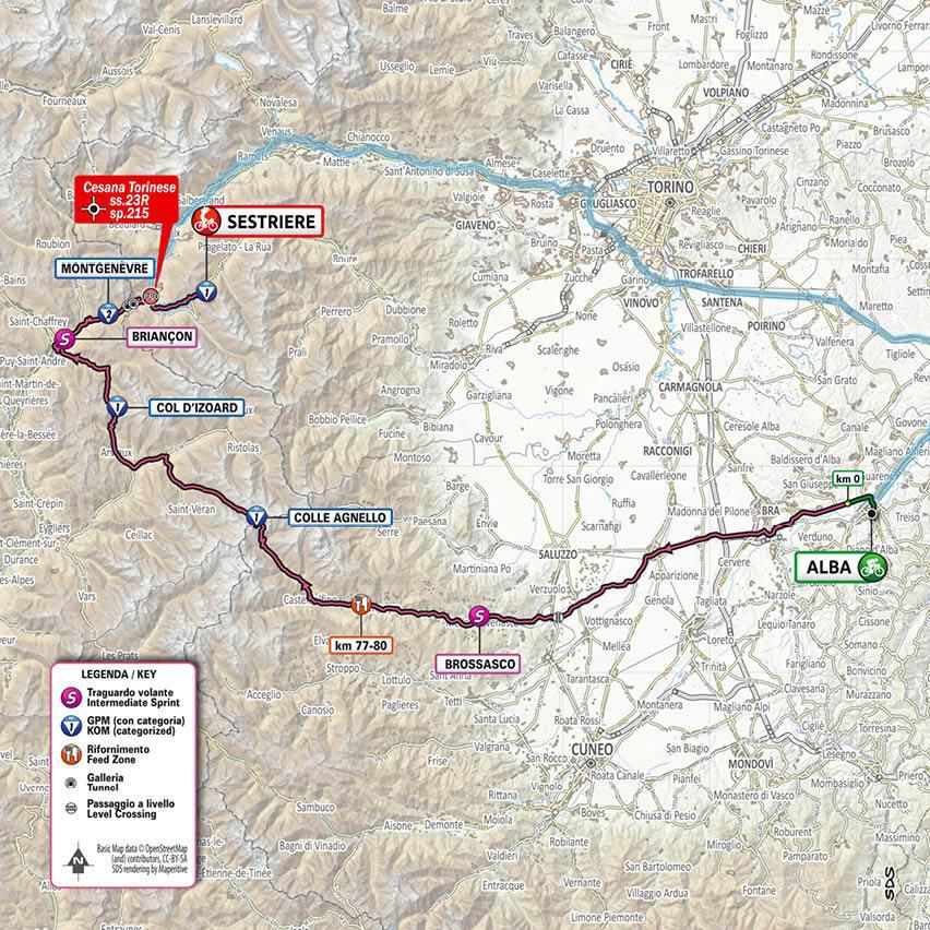 Mapa 20. etapy Giro d'Italia 2020.