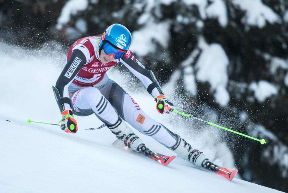 Petra Vlhová počas obrovského slalomu Svetového pohára v slovinskej Krajnskej Gore