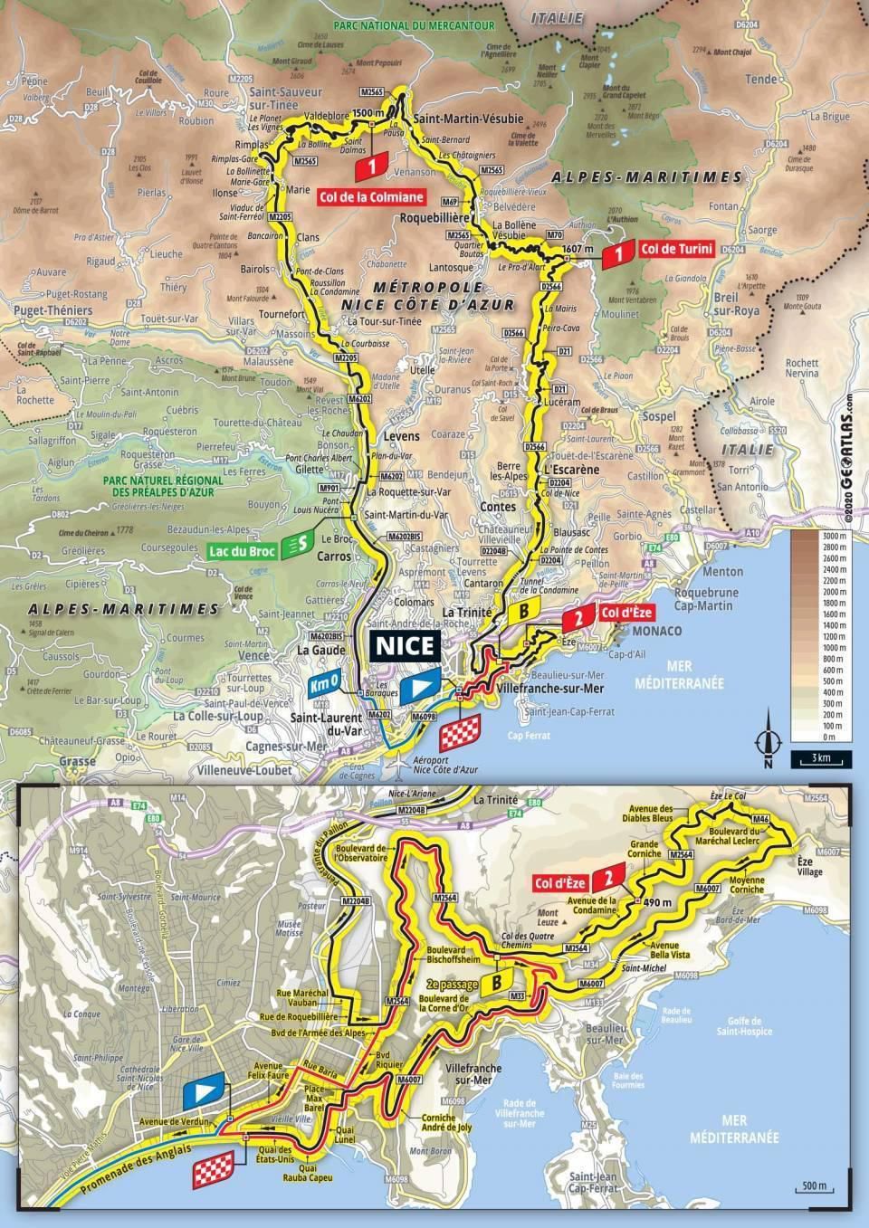 Mapa 2. etapy Tour de France 2020.