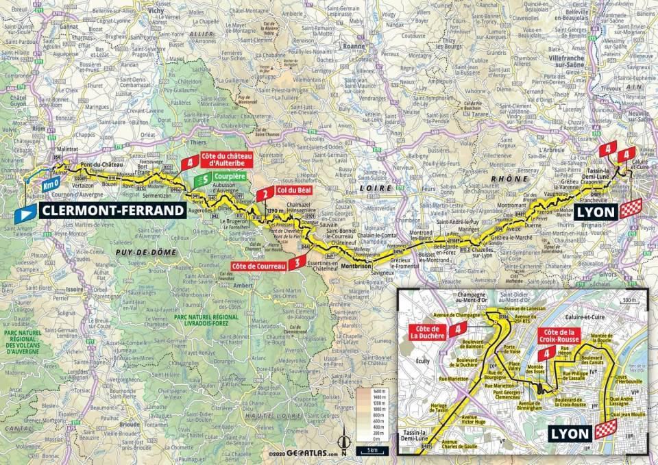 Mapa 14. etapy Tour de France 2020.