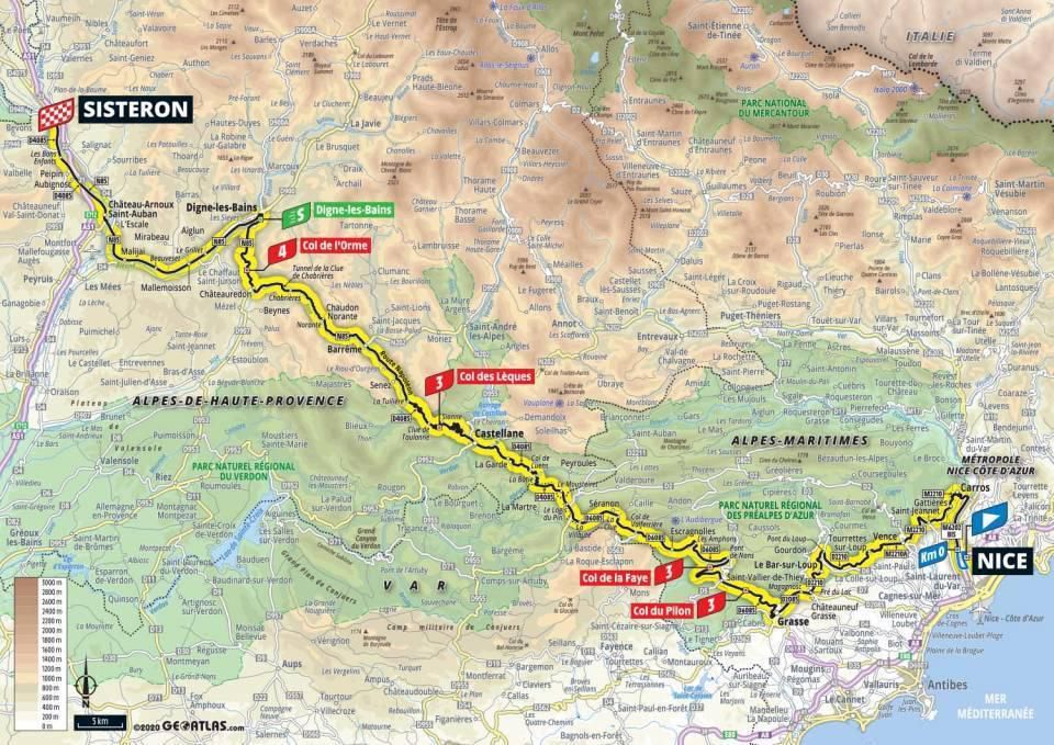 Mapa 3. etapy Tour de France 2020.