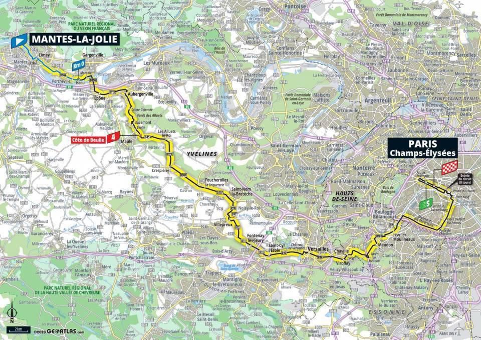 Mapa 21. etapy Tour de France 2020.