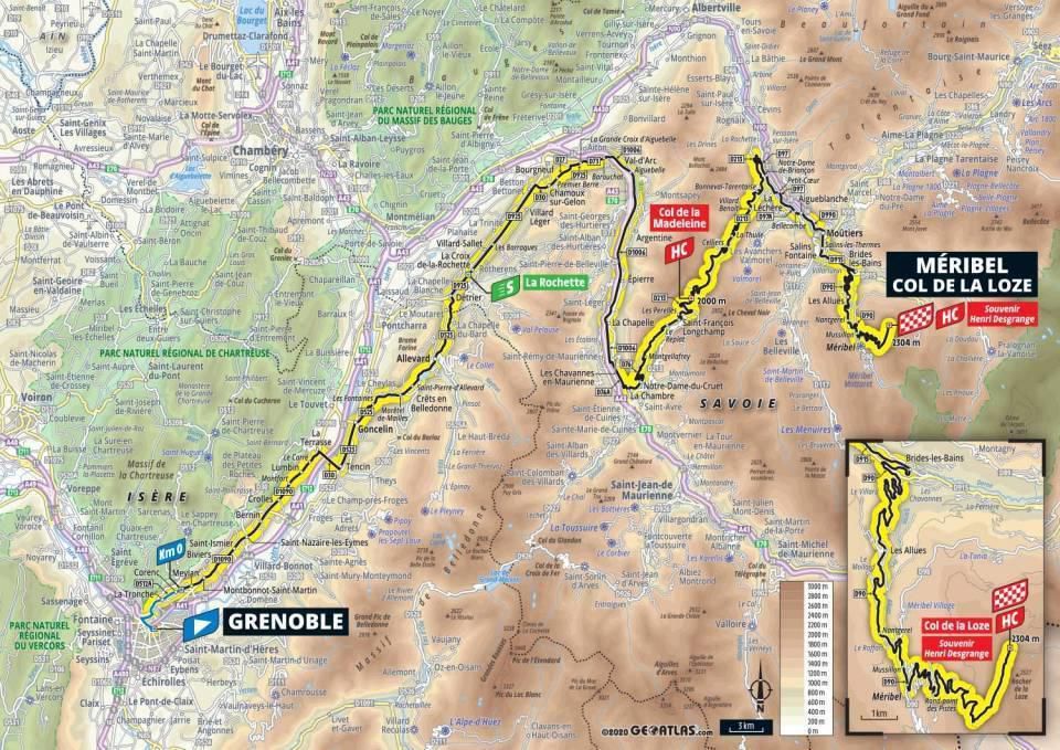 Mapa 17. etapy Tour de France 2020.