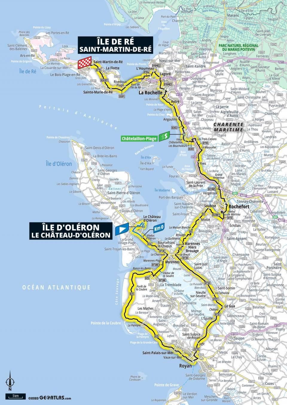 Mapa 10. etapy Tour de France 2020.