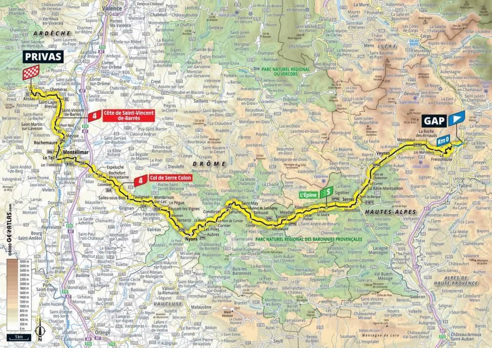 Mapa 5. etapy Tour de France 2020.