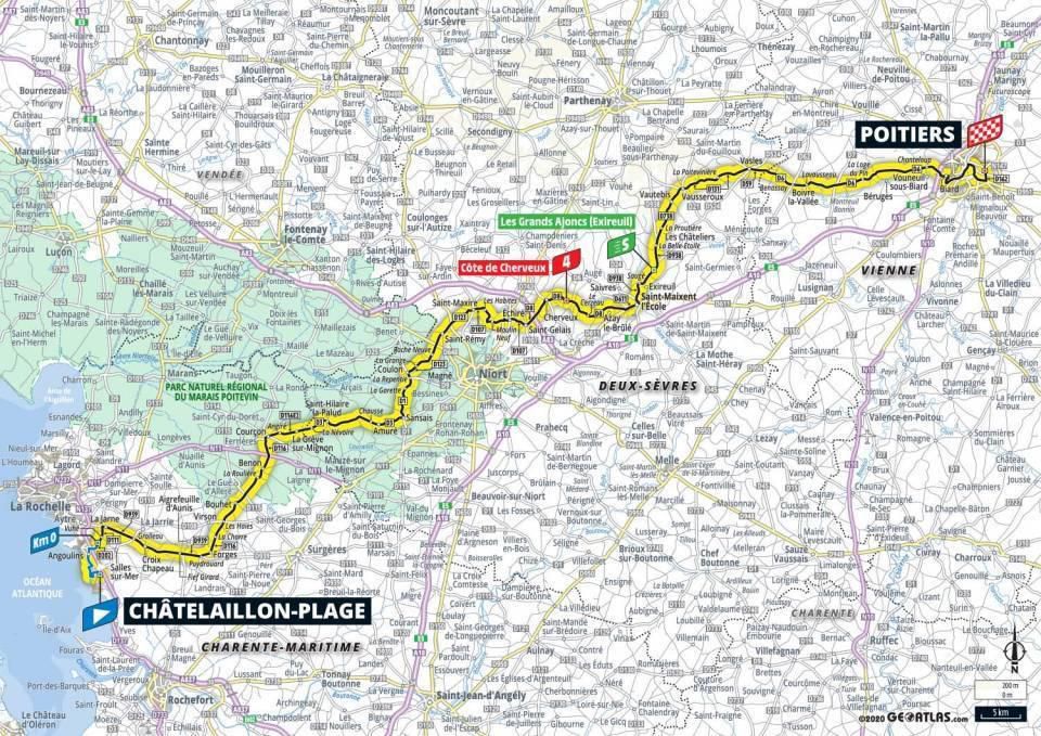 Mapa 11. etapy Tour de France 2020.