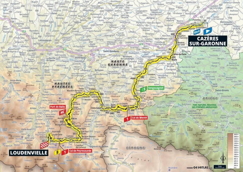 Mapa 8. etapy Tour de France 2020.