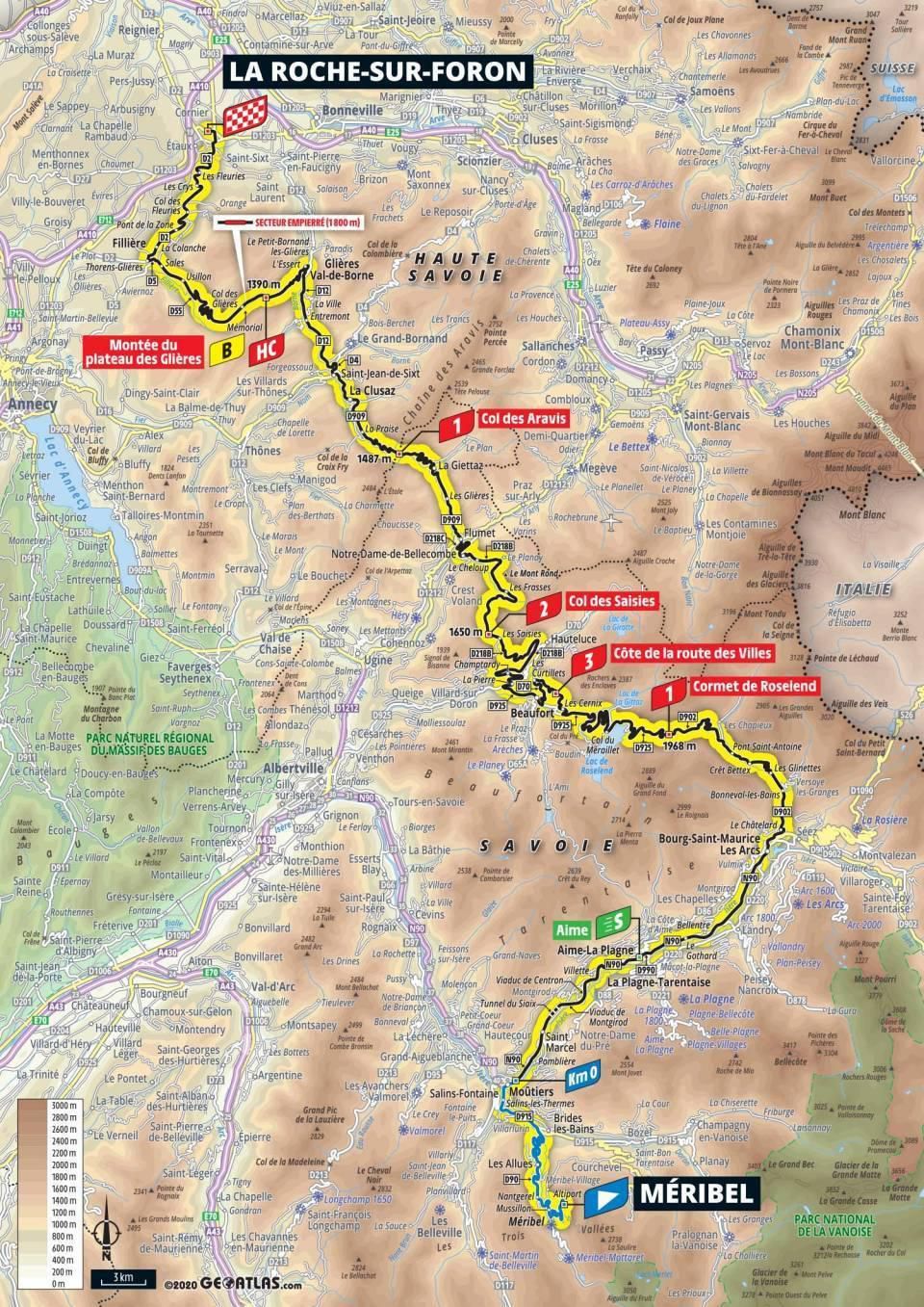 Mapa 18. etapy Tour de France 2020.
