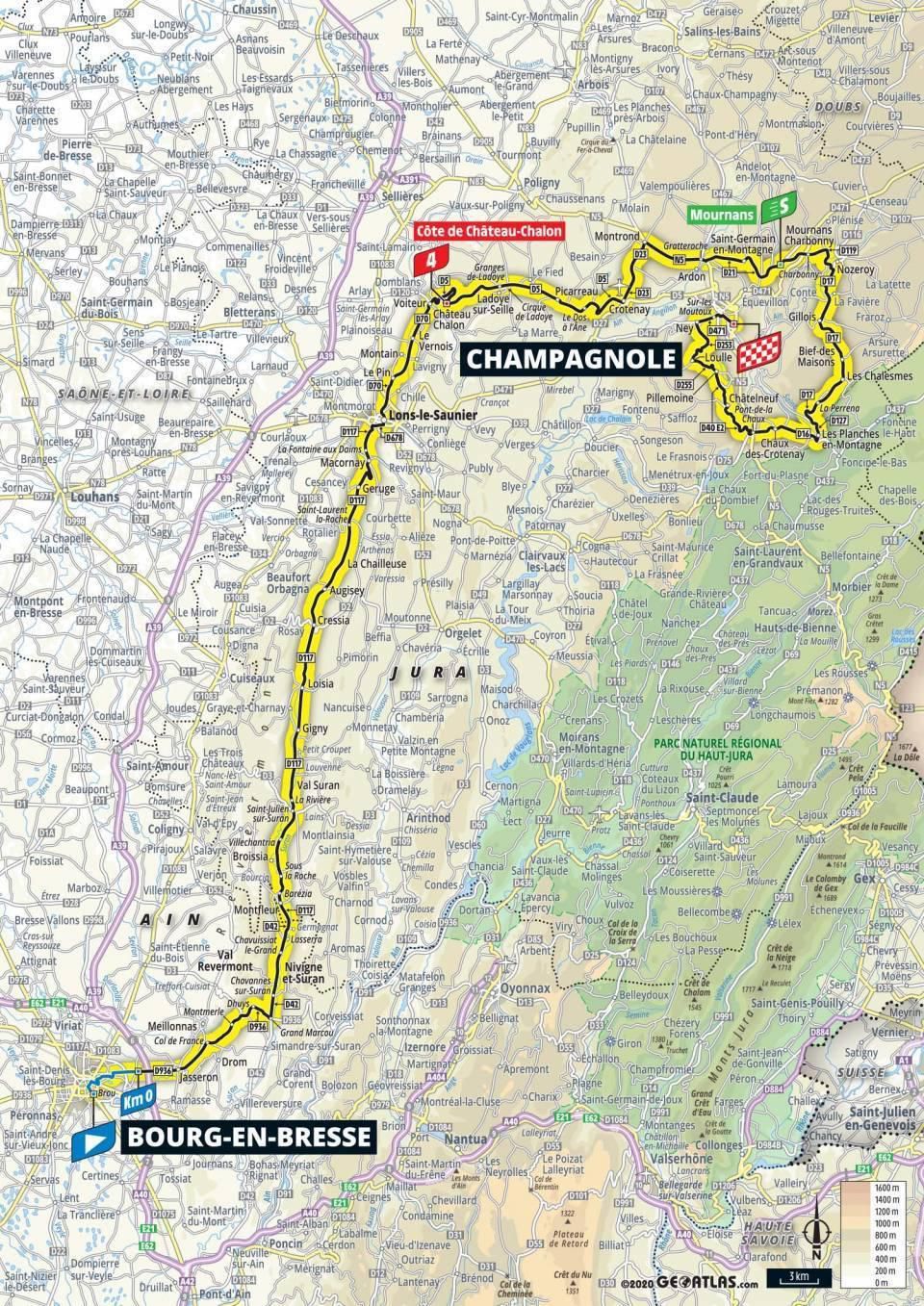 Mapa 19. etapy Tour de France 2020.