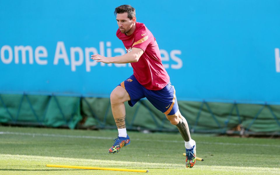 Lionel Messi na tréningu FC Barcelona.