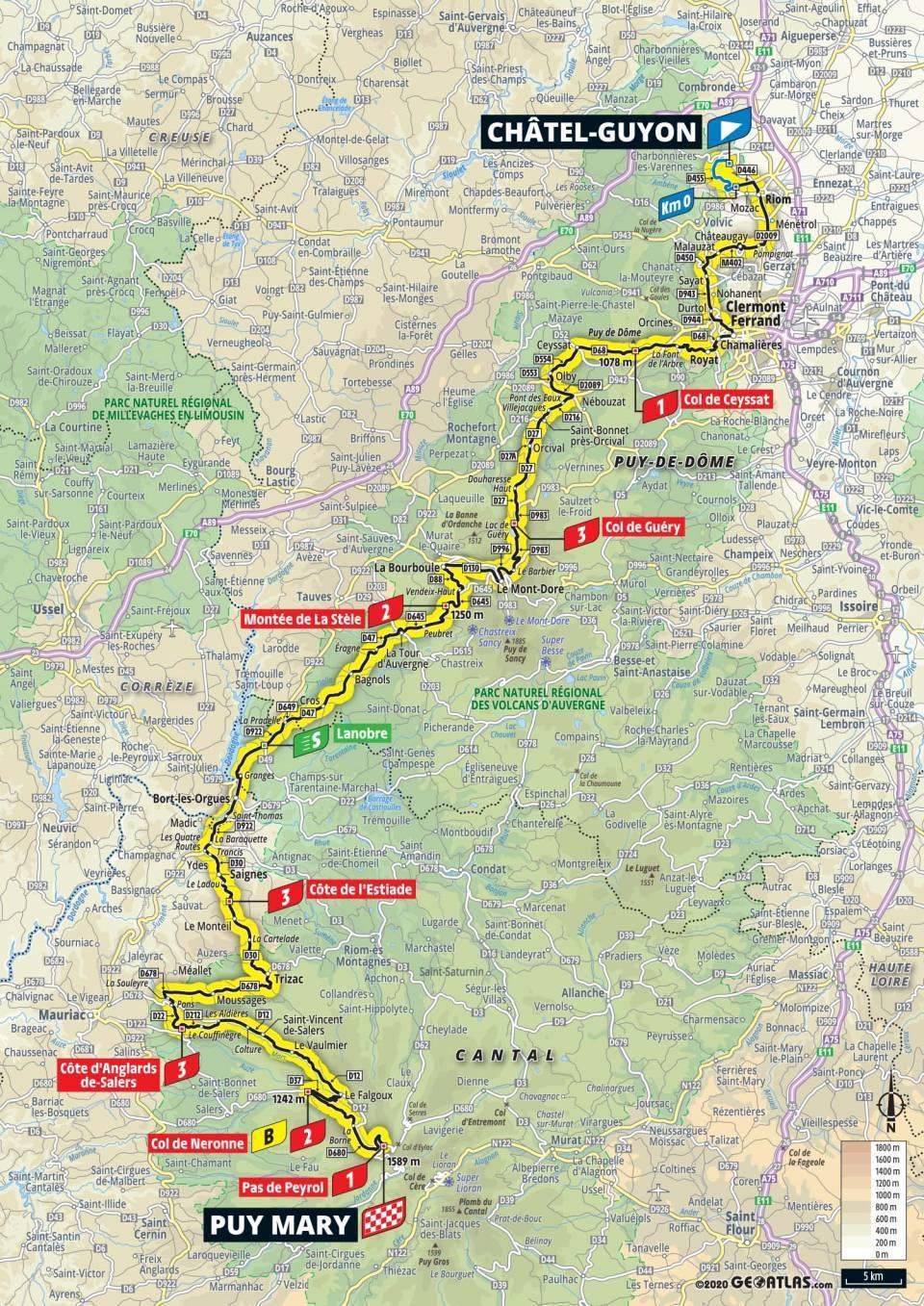 Mapa 13. etapy Tour de France 2020.