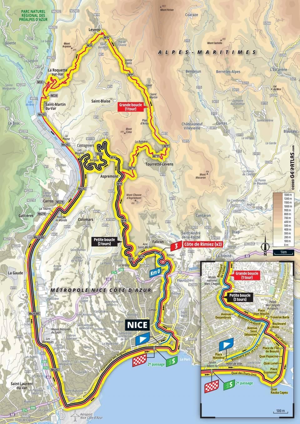 Mapa 1. etapy Tour de France 2020.