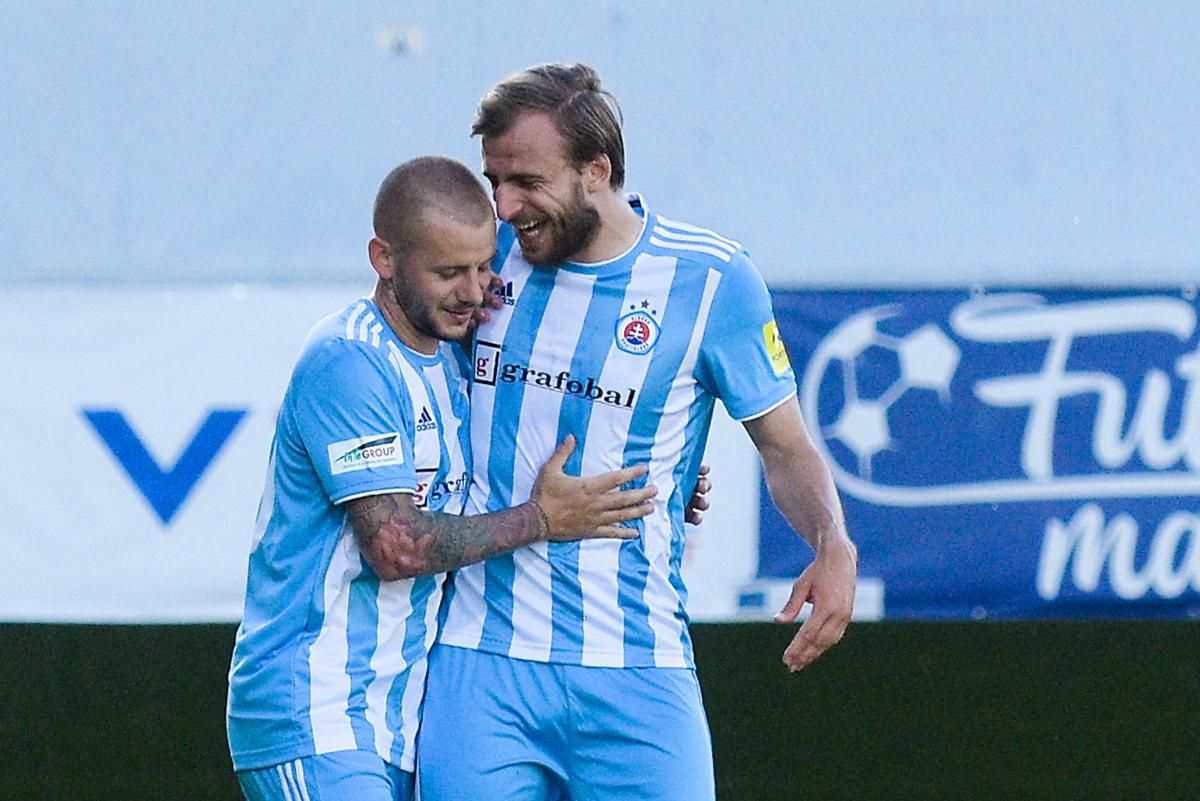 Vladimír Weiss ml. a Žan Medved z ŠK Slovan Bratislava