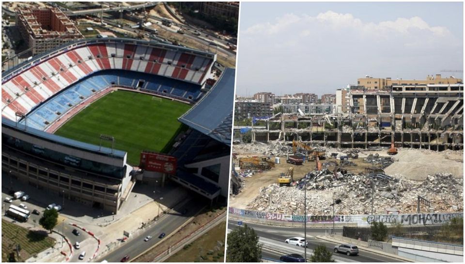 Koláž - demolácia starého štadióna Atlética Madrid Estadio Vicente Calderón.