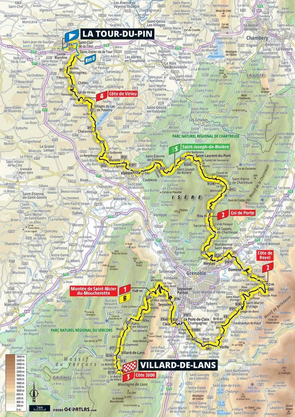 Mapa 16. etapy Tour de France 2020.
