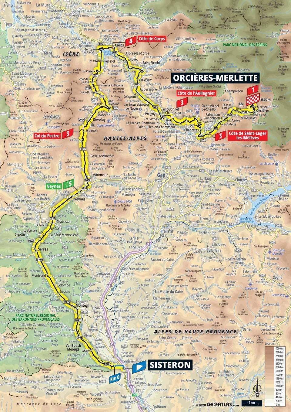 Mapa 4. etapy Tour de France 2020.