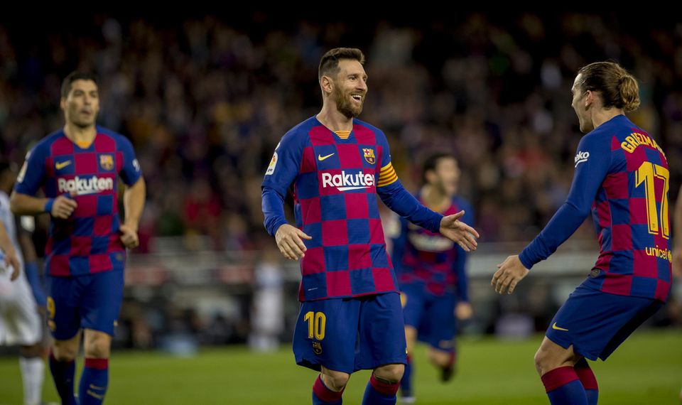 Lionel Messi oslavuje gól proti Deportivu Alaves