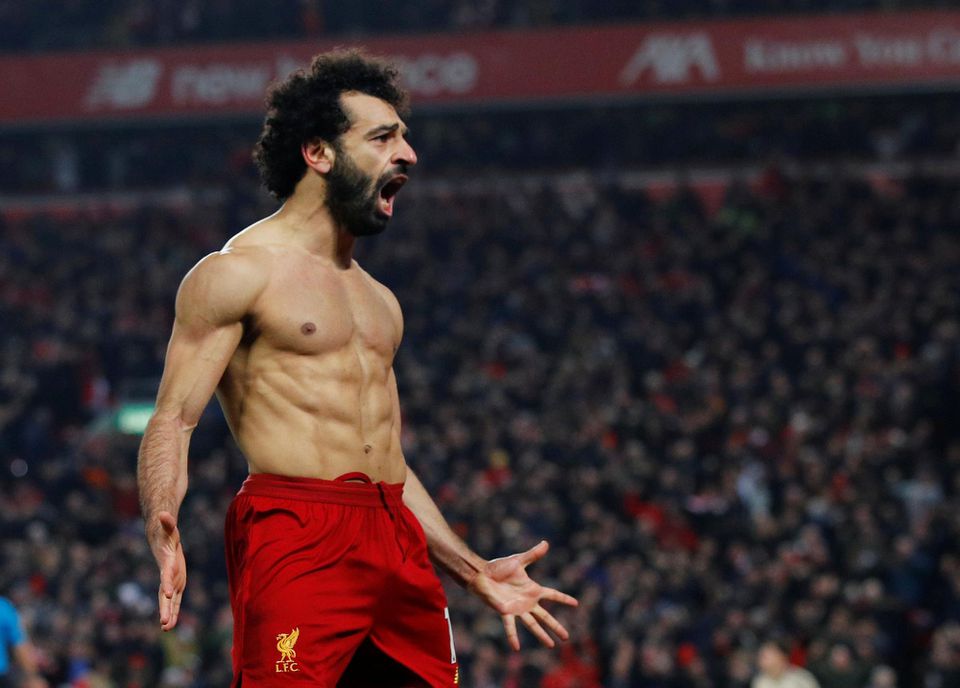 Mohamed Salah z Liverpoolu sa teší z gólu