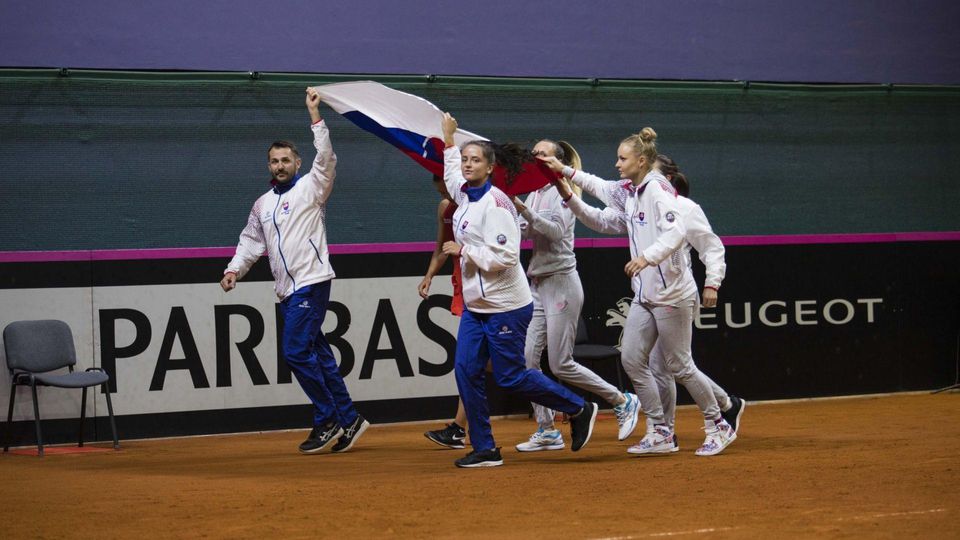 Radosť slovenského tímu po kvalifikačnom zápase o postup na finálový turnaj Pohára federácie