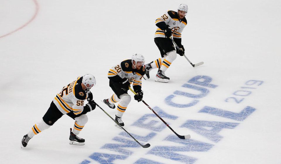 Hráči Bostonu Bruins vo finále Stanley Cupu 2019.