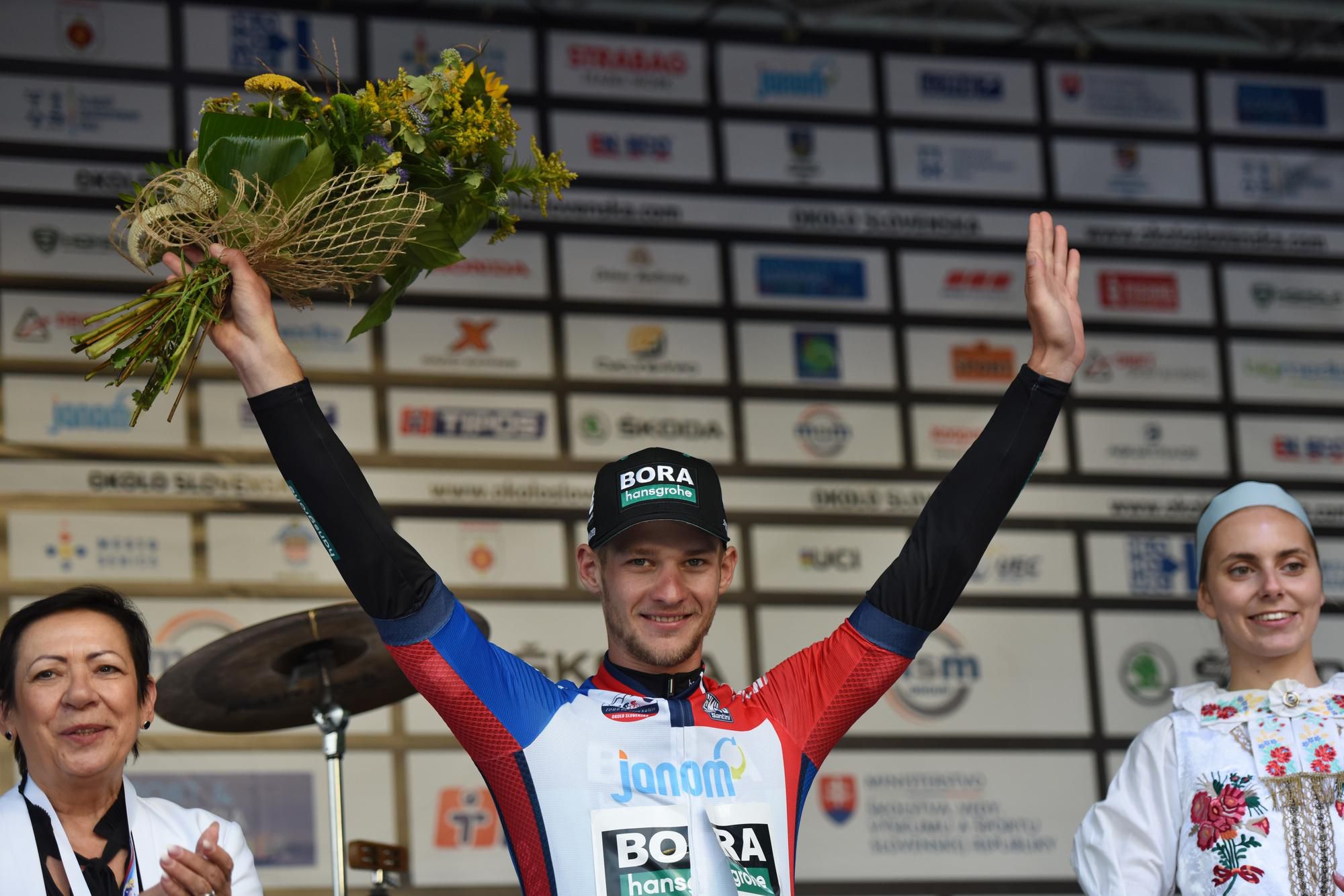 Erik Baška (Bora - Hansgrohe) v drese najlepšieho Slováka po 3. etape 63. ročníka cyklistických pretekov Okolo Slovenska.