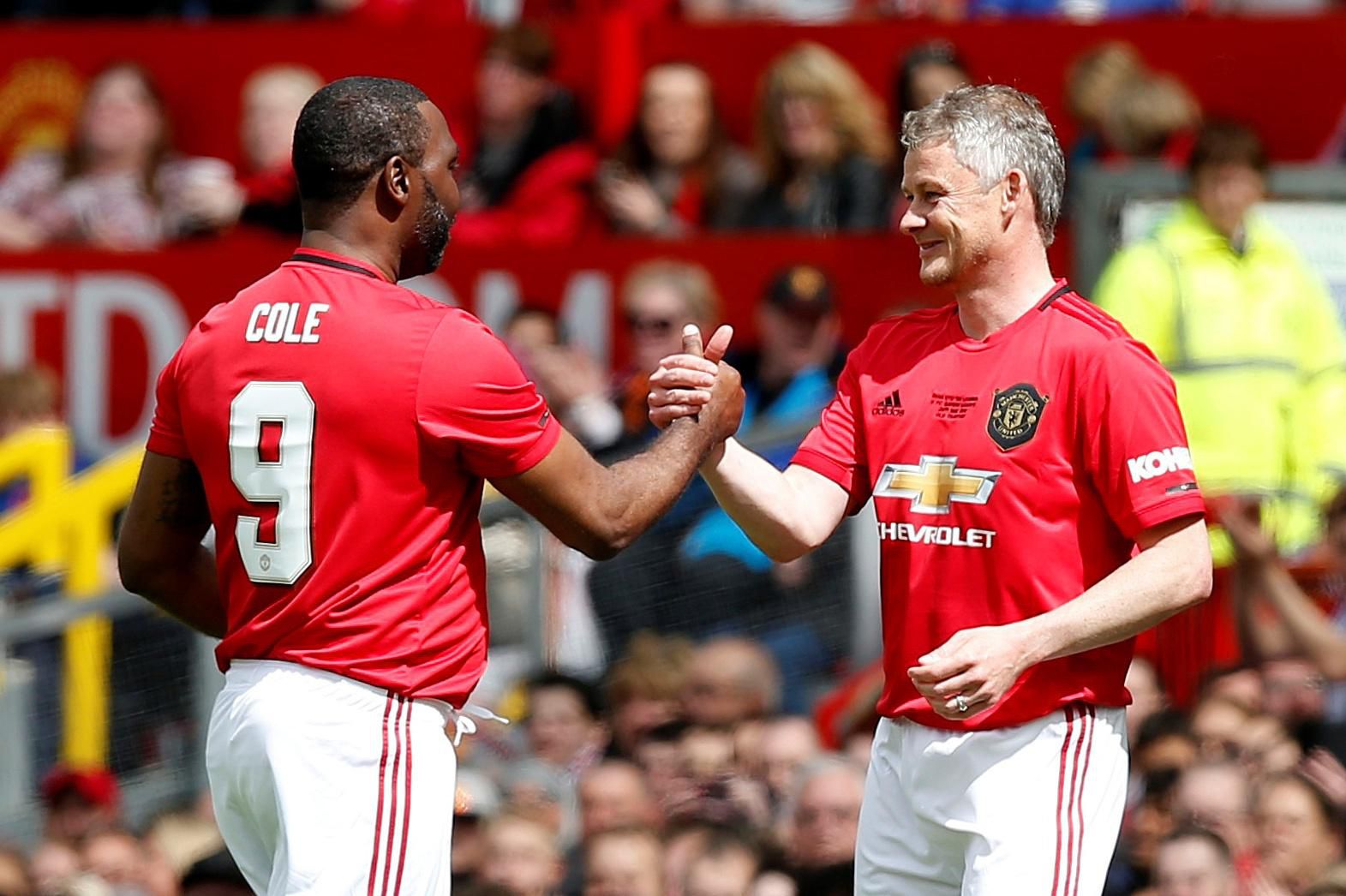 Andy Cole a Ole Gunnar Solskjaer v zápase legiend Manchestru United.