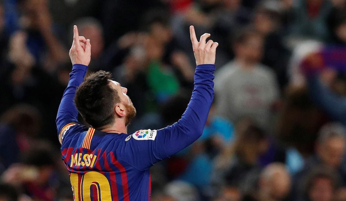 Lionel Messi so svojou tradičnou gólovou oslavou.