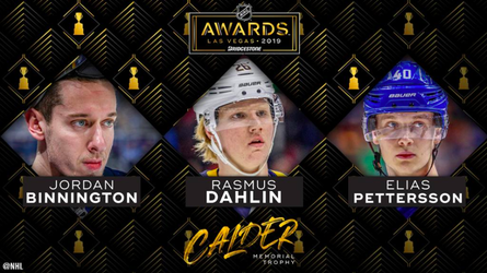 Nováčikovia Binnington, Dahlin a Pettersson sú finalisti na zisk Calderovej trofeje