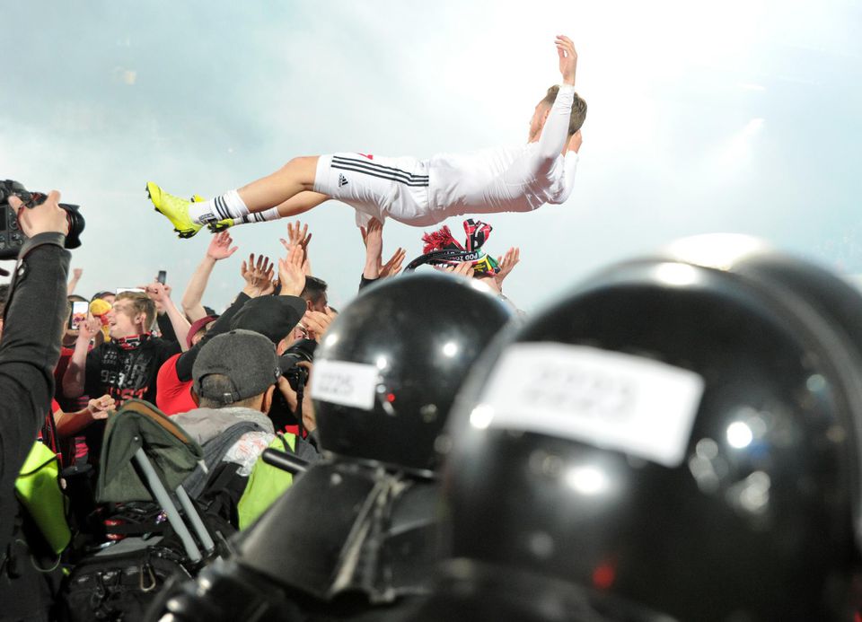 Radosť Trnavčanov po zisku trofeje Slovnaft Cup 2018/2019 po finálovom futbalovom zápase medzi FC Spartak Trnava - MŠK Žilina.