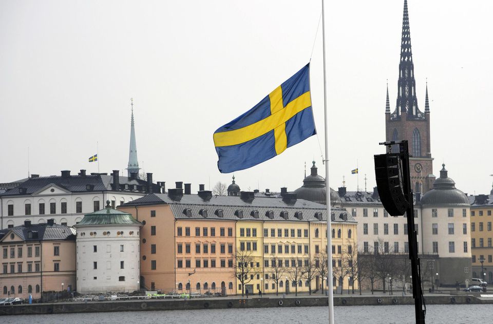 Švédska vlajka v Štokholme