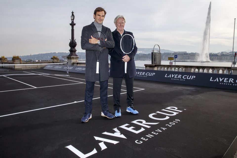 Švédsky bývalý tenista Björn Borg a švajčiarsky tenista a zakladateľ podujatia Roger Federer.