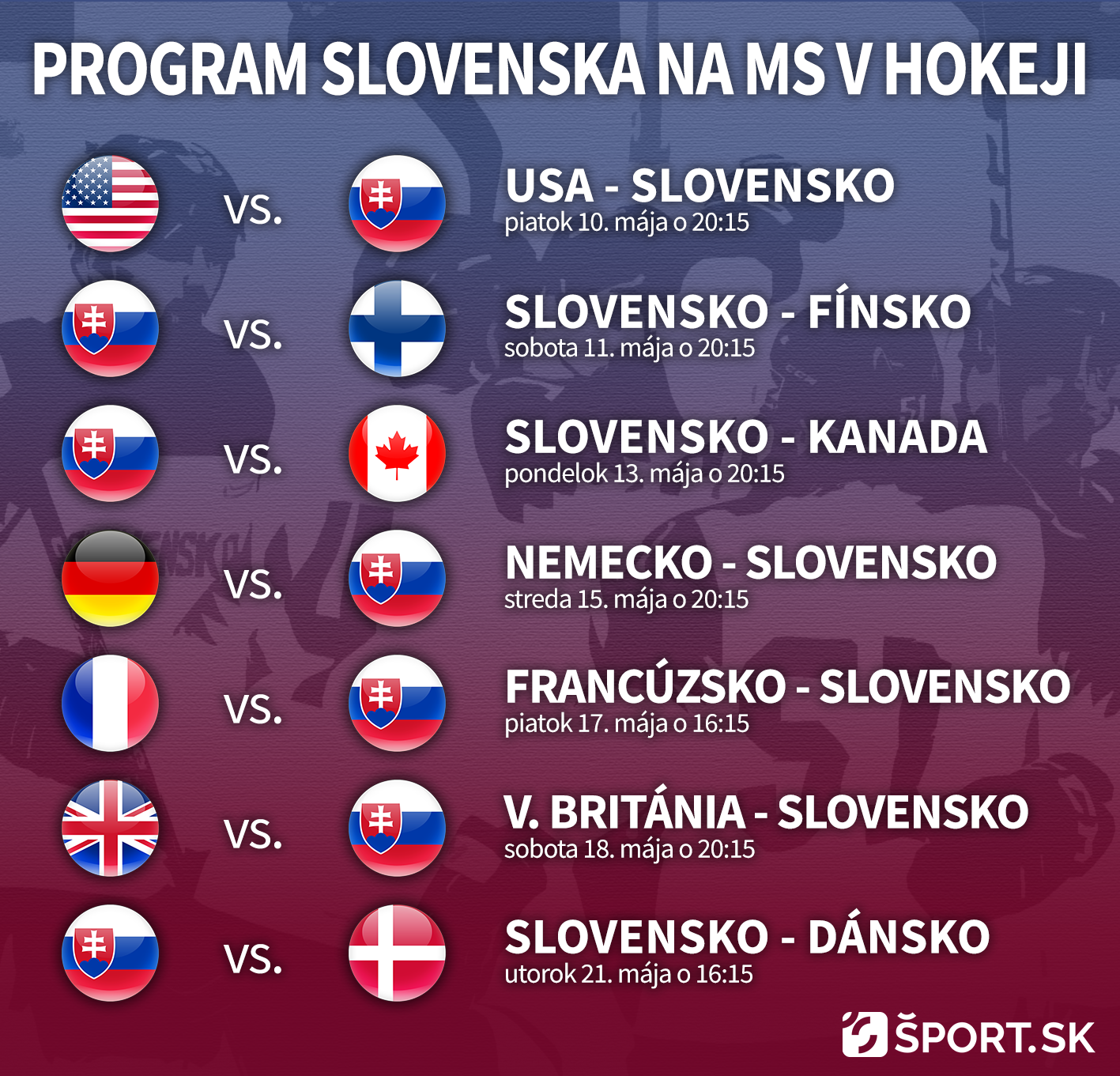 Program Slovenska na MS v hokeji 2019.