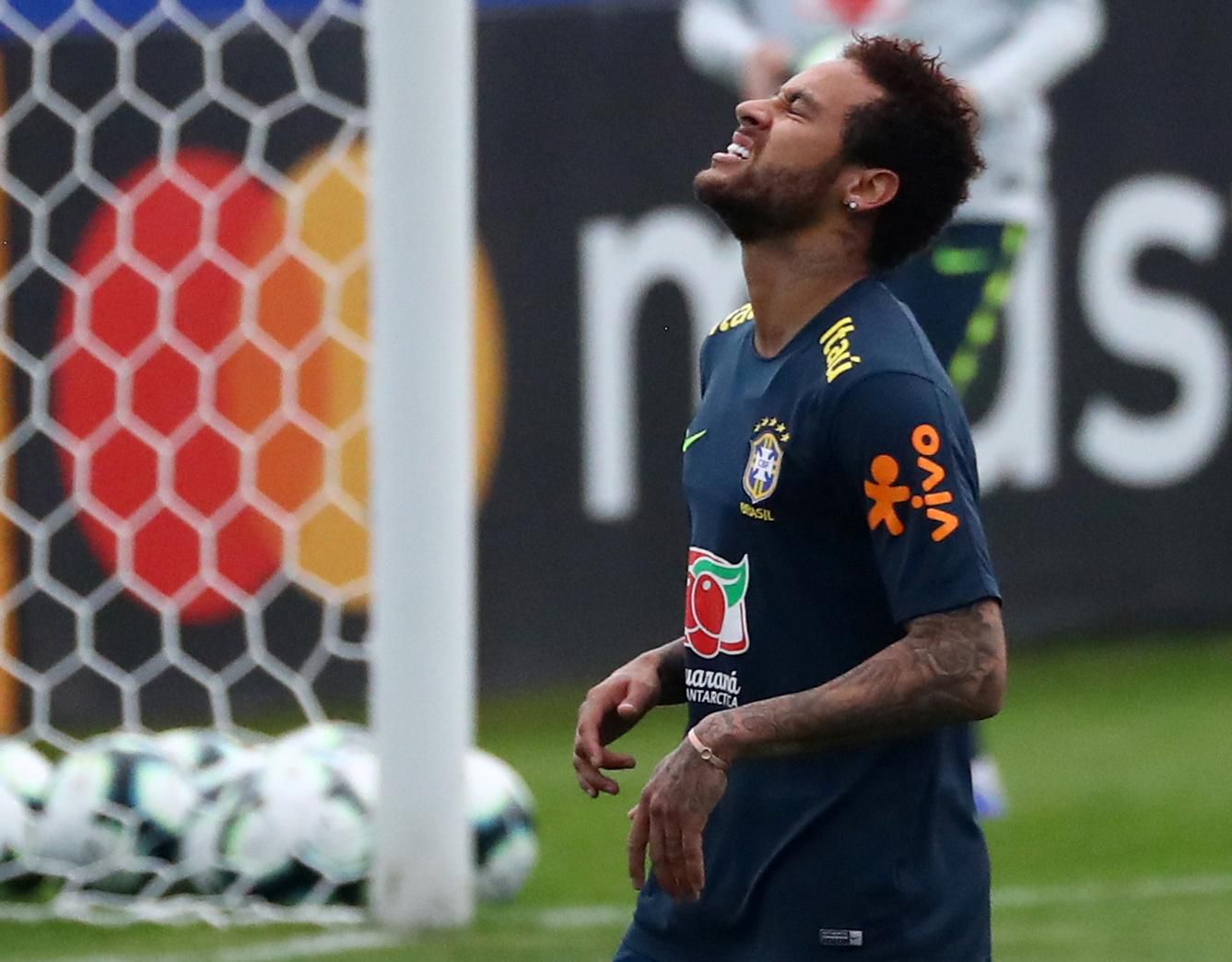 Neymar na tréningu Brazílie.