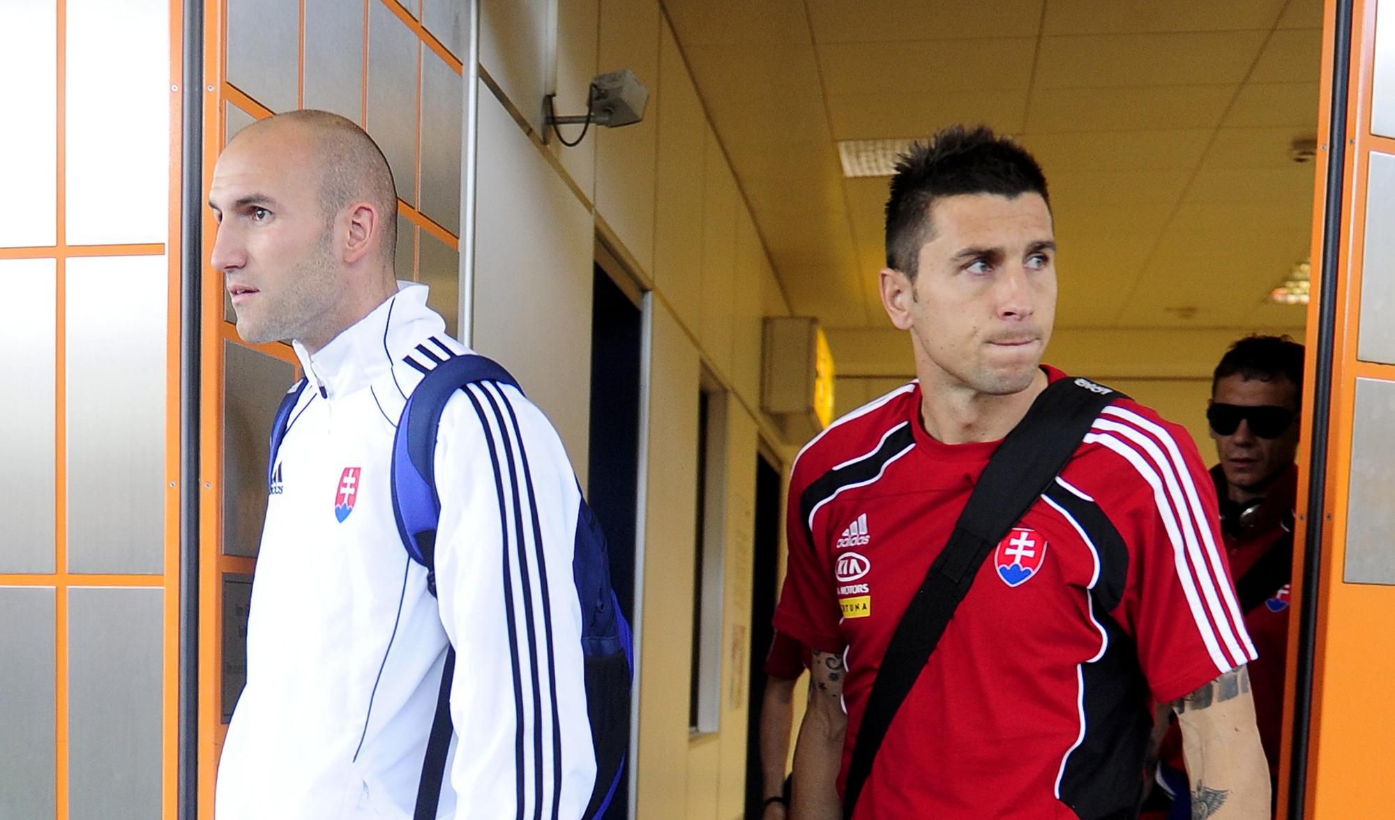 Slovenskí futbaloví reprezentanti Róbert Vittek a Martin Petráš v roku 2010.