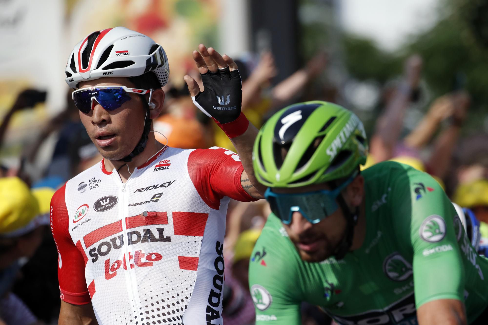 Caleb Ewan a Peter Sagan.