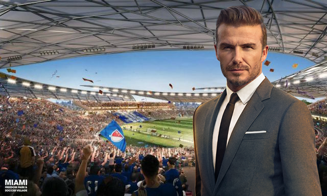 David Beckham a nový štadión jeho klubu Inter Miami.