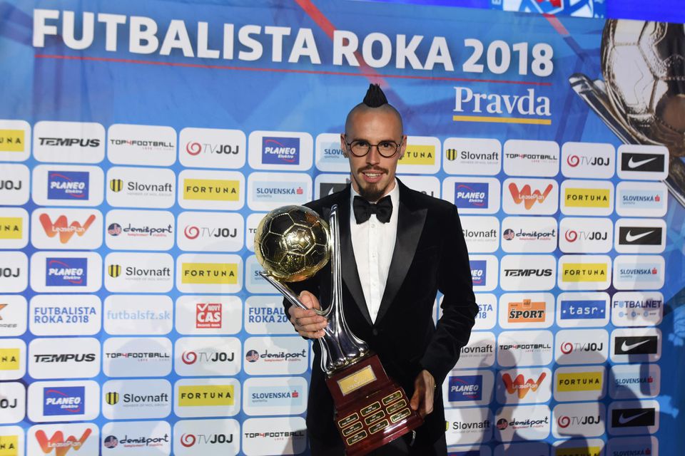 slovenský futbalista Marek Hamšík, ktorý získal cenu Futbalista roka 2018