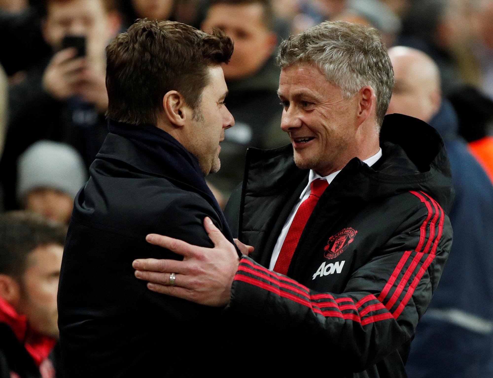 Tréner Tottenhamu Mauricio Pochettino a tréner Man Utd Ole Gunnar Solskjaer.