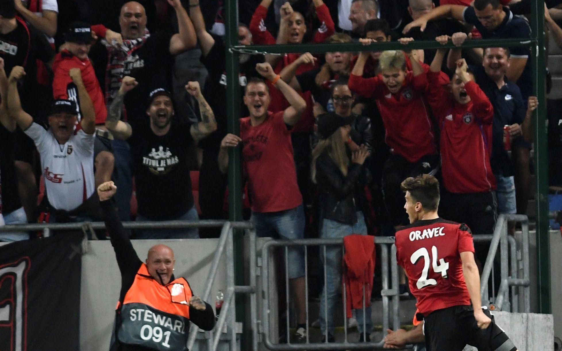 Matej Oravec po strelení gólu do siete Anderlechtu Brusel